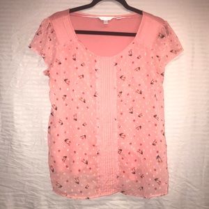 Lauren Conrad top pink cherry lace sheer Large